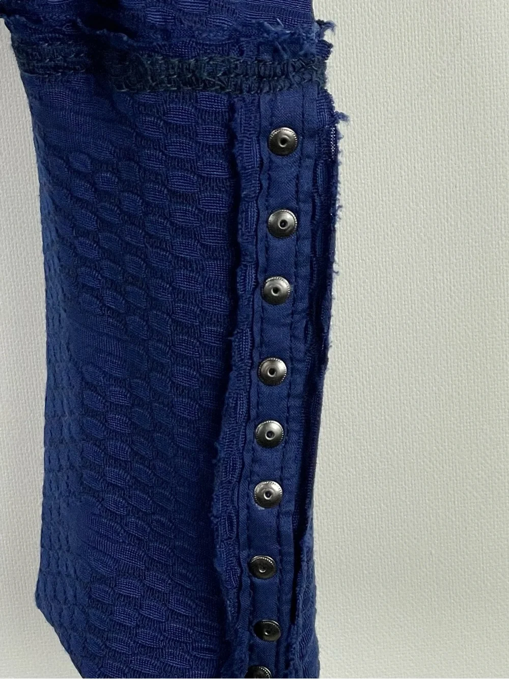Free People Blue Textured Plunge Neck Wrap Long Sleeve Top Size M